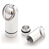 Pillen-Dose im 2er Set, Pillen-Box, Aluminium-Kapsel, Schlüssel-Anhänger mini, wasserdicht, Farbe: silber, Höhe: 55 mm