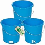 Novaliv 3 Stück Eimer 10L Blau mit Maßeinteilung - Putzeimer 10 Liter ? 28,5 cm Praktischer Allrounder mit Skala für Haushalt & Garten ideal als Haushaltseimer, Wassereimer, Wischeimer, Bucket