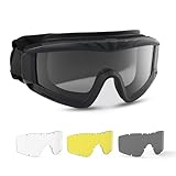 Feyachi Airsoft-Brille Taktische Militär Schutzbrille mit 3 austauschbaren Gläsern UV400-Schutz Schießbrille Anti-Fog-Brille Outdoor Sport Jagd Radfahren Paintball (Schwarz)