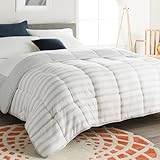Linenspa 4 Jahreszeiten Bettdecke aus Microfaser – Ganzjahresdecke – Ultraweich – Steppdecke 135x200 cm, Grau / Weiß gestreift
