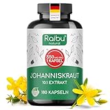 Johanniskraut Kapseln Hochdosiert - 5500 mg Johanniskraut pro Kapsel (10:1 Extrakt) - Natürliches Hypericin - 180 Kapseln, 6 Monate Vorrat - Vegan & Ohne Zusatzstoffe - Raibu