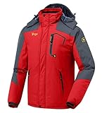 donhobo Herren Winter wasserdichte Winddichte Winterjacke Warme Fleece-Futter Ski Jacken Regenmantel mit Kapuze Rot S