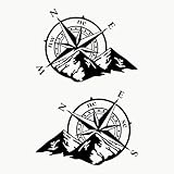 Autodomy Kompass Off Road Windrose Aufkleber Paket 2 Stück | Kompass Aufkleber Wohnmobil und Auto oder Motorrad (Schwarz, 27 x 20 cm)