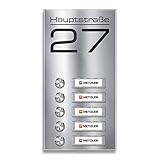 Metzler Aufputz Funkklingel für Mehrfamilienhäuser - V2A Edelstahl - Austauschbare Namensschilder - Inkl. Gravur (Straßenname) - wählbare Namensschild & Drucktaster-Beleuchtung - 5-Fach | Tara M5