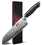 SHAN ZU Küchenmesser aus Pulverstahl, Japanisches Kochmesser Santokumesser, 18 cm Professionelle Chefmesser mit Hohem Kohlenstoffgehalt, Scharfes Küchenmesser mit Ergonomischem Pakkaholzgriff