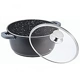 Kochtopf Aluguss Glasdeckel Induktion Marmorbeschichtung Suppentopf Pfanne Topf (24 cm)