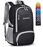 ZOMAKE Leicht Faltbarer Rucksack Packbare Backpacks 30L,Kleiner Faltbar Wanderrucksack Wasserdicht für Damen Herren Outdoor Wandern(Schwarz)