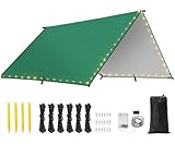 Rhino Valley Wasserdicht Zeltplane, 3x3M Große Outdoor Tarp mit Leichten Schnüren, Leichtes Tragbares Tarp Regen Camping Vordach für Wandern Reisen Rucksacktourismus, Grün