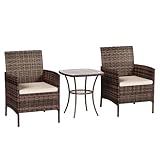 Amopatio Rattan Gartenmöbel Set, Balkonmöbel Set Kleiner 3 teilig, Outdoor Gartenlounge Wetterfest, Bistrotisch mit 2 stühlen, Terrassenmöbel für Terrasse, Balkon, Garten, Braun