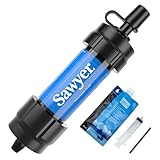Sawyer Mini PointONE Wasserfilter Outdoor Notversorgung enfernt 100% Mikroplastik und 99,99999%* aller Bakterien (Blau)