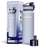 AQUAPHOR City Filterflasche 500ml Grau I Flasche mit Wasserfilter für unterwegs I Filter mit Aktivkohle I Filtert Chlor I Aus Tritan & BPA-frei I Für besseren Geschmack & Geruch des Wassers