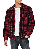 Urban Classics Herren Plaid Teddy Lined Shirt Jacket Jacken, red/Black, L