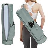 sportsnew Yogatasche Damen mit Nassfach, Flaschenhalter und Durchgehendem Reißverschluss, Tasche für Yogamatten mit Verstellbarem Schultergur, Grau (Patent Angemeldet)