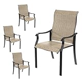 Amopatio 4er Set Gartenstühle, Hochlehner Stuhl mit Armlehne, Gartenstuhl Metall, Stuhl mit Armlehne, Stühle Wetterfest, Terrassenstühle, Gartensessel für Garten, Terrasse, Balkon, Braun