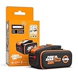 WORX WA3644 Original PowerShare Pro Akku 20V - 4,0 Ah Li-Ion, wiederaufladbar - mehr Sicherheit & längere Laufzeit - mit LED-Anzeige - Innovative Heatshield-Technologie - passend für alle WORX Geräte
