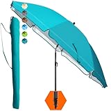 4smile Sonnenschirm Strand SunnyJoy, Türkis - UPF 50+ Strandschirm Ø 180 cm, sicherer Sonnenschutz Strand, Strandschirm windfest stabil - Sonnenschirm mit Schutzhülle