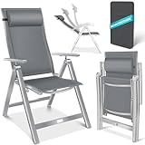 KESSER® Gartenstuhl Hochlehner mit Armlehnen Aluminium Klappstuhl mit Kopfkissen & Abdeckung Campingstuhl 7-Fach Verstellbar Rückenlehne Atmungsaktiv & Wetterfest Klappbar & Anti-Rutsch Hellgrau