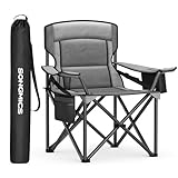 SONGMICS Campingstuhl, Klappstuhl mit Getränkehalter, Angelstuhl, Schaumstoffpolsterung, klappbar, bis 205 kg belastbar, Outdoor-Stuhl, hohe Rückenlehne, schiefergrau GCB066G01