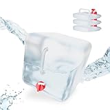 Relaxdays Faltkanister 4er Set, 20 l, Hahn, Schraubdeckel, Tragegriff, Wasserkanister Camping, BPA-frei, transparent/rot