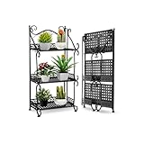 BTGGG Outdoor Pflanzenständer 3 Etagen Faltbar Metall Pflanzenständer Lagerregal Regal Schwarz Pflanztopf Ständer Pflanzenregal für Garten Balkon Terrasse