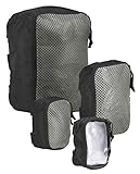 Tasmanian Tiger TT Modular Pouch Set gepolsterte halb-transparente Organizer Rucksack Zusatz-Taschen Set in 3 Größen mit Klett-Rückseite, Schwarz