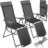 tectake® 2er Set Alu Sonnenliege Liegestuhl, Gartenstühle 5-Fach verstellbare Rückenlehne, Gartenliege mit Fußteil, leicht & klappbar, Relaxsessel mit Kopfpolster, Camping Garten Balkon - anthrazit