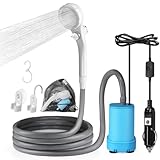 AUTOPkio Campingdusche 12V 24V, Tragbare Plug-and-Play Outdoor Camp Duschset mit Verbesserter Pumpe für Wohnmobil, Reisen, Autowaschen (Blau, Ohne Sprühgerät)