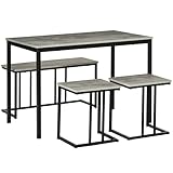 HOMCOM Essgruppe 4er-Set, Küchentisch-Set, Esstisch mit 3 Bänken für 4 Personen, Esszimmergruppe, Tischgruppe für Küche, Wohnzimmer, Grau