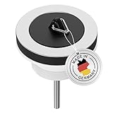 AQUADE Waschbecken/Abfluss Ventil Ablauf 1½“x30mm Ø 70mm Universal Ablaufventil aus Edelstahl für Spülbecken/Badewanne mit Kunststoff Stöpsel, Stopfen und Dreikantbügel, Ø 70 mm