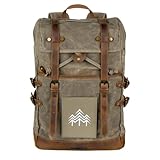 HOLZBRÜDER® Rucksack mit wechselbarem Patch, Canvas Lederrucksack mit Laptopfach, Reise Handgepäck für Flugzeug geeignet (Olivgrau)
