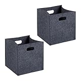 Relaxdays Aufbewahrungsbox 2er Set, Faltbare Regalboxen, HBT: 30x30x30 cm, Grifflöcher, Faltboxen aus Filz, anthrazit