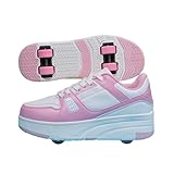 Mateju Schuhe mit Rollen für Jungen Mädchen, Kinder Rollschuhe Schuhe mit 4 Rollen Turnschuhe Versenkbarer, 2-in-1 Roller Schuhe Turnschuhe Skateboardschuhe 37 EU Rosa