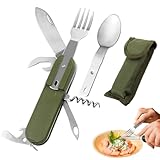 Camping Besteck Klappbesteck Outdoor Besteck Campingbesteck Klappbar Besteckset Edelstahl Essbesteck 7 In 1 Multifunktions Reisebesteck mit Gürteltasche für Camping Outdoor Wandern Reise Picknick