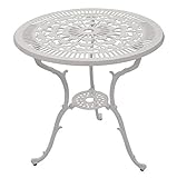 DEGAMO Bistrotisch Gartentisch in Jugendstil Optik aus Aluminiumguss Weiss, 70cm Durchmesser, wetterfest, Outdoor