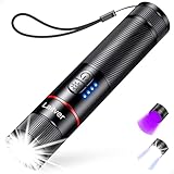 Laitver Taschenlampe LED/UV Aufladbar 2 in 1, 2000 Lumen Superhell Taschenlampen 395nm Mini Schwarzlicht 6 Modi, Zoombar Lange Akkulaufzeit Wasserdischt, für Beleuchtung & Erkennung von Tierurin