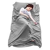 Everpwr 220x90 cm Hüttenschlafsack Ultraleicht, Hüttenschlafsack aus Mikrofaser, Hüttenschlafsack mit durchgängigem Reißverschluss& Kissen Fach, Ideal für Backpacking, Hostels und Berghütten (grau)