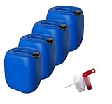 kanister-vertrieb® 4 Stück 30 L Kanister Wasserkanister Kunststoffkanister blau DIN61 + 1 Auslaufhahn + Etiketten