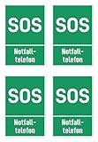Aufkleber: 150x100 mm, 4 Stück - Notfalltelefon - Rettungszeichen mit Text (deutsch) (grün/weiß) - hochkant - DIN EN ISO 7010 / ASR A1.3