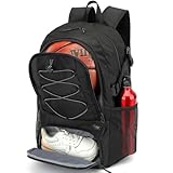 TAIHOYIN Basketball Rucksack Fussballtasche Fußball Rucksack mit Schuhfach & Ballfach 35L Gym Sportrucksack Herren für Basketball, Fußball, Volleyball, Fitnessstudio, Schwarz