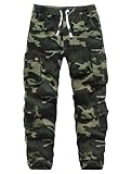 APTRO Herren Cargo Hose Camouflage Hose Elastische Taille Arbeitshose Lange Baumwolle Leichte Hose mit 8 Tachen LT42 Camo Grün L