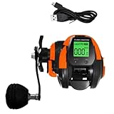 Elektrische Angelrolle mit Digitalanzeige, wiederaufladbares Baitcast-Angelrad, 7,2:1 Übersetzung Angelrolle (orange links)