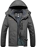 GEMYSE Herren Winterjacke Warme mit Kapuze Wasserdicht Skijacke Winddichte Atmungsaktiv Mehrere Taschen,Eisengrau,L