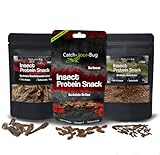 Insekten zum Essen 3er-Pack verzehrfertig von Catch-Your-Bug, gewürzte Heuschrecken, Mehlwürmer & Grillen, essbare Insekten für Menschen 40g, High Protein Snack mit über 40% Protein