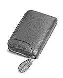 GADIEMKENSD Kreditkartenetui Kartenetui Damen RFID Schutz Mini Leder Portemonnaie Karten Etui Herren Kreditkartenhülle Bankkarten Schutzhülle 14 Fächer Kartenetui mit Zipper Brieftasche Dunkelgrau