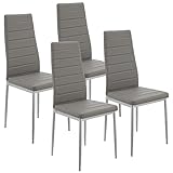 Juskys Esszimmerstühle Loja 4er Set mit Kunstleder Bezug & hoher Rückenlehne - stabiles Stahl Gestell bis 120 kg belastbar - 4 Stühle für Esszimmer & Küche - Küchenstühle Esszimmerstuhl - Grau