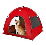 Babyezz Hunde/Katzenzeltbett, Wasserdichtes Tipi Zelt,Atmungsaktives,Waschbares Hundehaus Für Drinnen Und Draußen,Tragbares Hundehöhle/Katzen Höhle,Für Kätzchen,Welpen, Hasen,usw (Rot, L)
