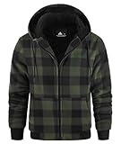 geeksport Fleecejacke Herren Sweatjacke Männer mit Kapuze Warme Kapuzenjacke Gefüttert Winterjacke Kariertes Hoodie mit ReißVerschluss, Dunkelgrün L