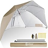 Homecall Strandmuschel 2 in 1 Strandschirm Umschaltbar Ø 270cm Sonnenschirm Strand Groß mit Fenster - Windschutz Strand, Regendicht, UV50+ Sonnenschutz für 2-3 Personen (Khaki)