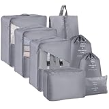 Koffer Organizer Set- 8 Stück, Packing Cubes für Reise, Packtaschen für Koffer, Travel Organizer Suitcase Kleidertaschen Schuhbeutel Kosmetiktasche, Travel Essentials-Grau