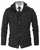 PJ PAUL JONES Herren Modernes Cardigan Einfarbige Zopfmuster Strickpullover Strickjacke (Schwarzgrau, L)